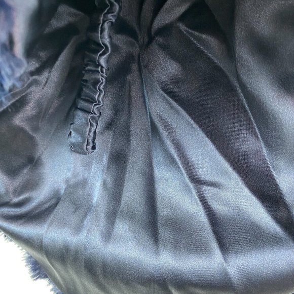 Tahari ASL Womens Medium Navy Faux Fur Lined Capelet Shrug Missing Button AT82 - Picture 5 of 7